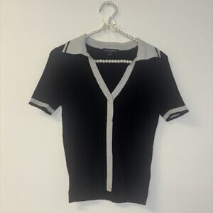 Mario Serrani Italy Knit Sz Med Button Down Short Sleeve Collared Shirt Top Shir